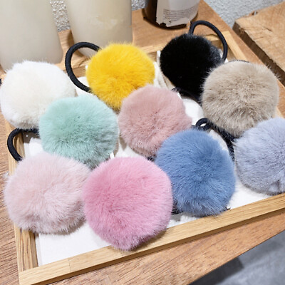 #ad 1pcs Plush Hair Rope Imitation Rabbit Fur Elastic Hair Rubber Bands Candy Color $0.99