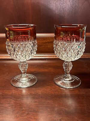 #ad Two Water Goblets Diamond Point Ruby by INDIANA GLASS $14.00