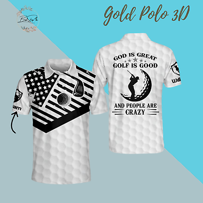 #ad Personalised Golf Polo For Men.Golf 3D All Over Print White Polo Shirt Full Size $28.95