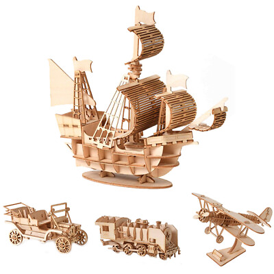 #ad Laser cutting diy sailing ship toys assembly model 3d wooden puzzle toGR S C $9.58