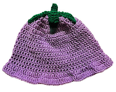 #ad Eggplant Purple green Men#x27;s WOMEN Handmade crochet bucket Hat Unisex Cap Large $18.79