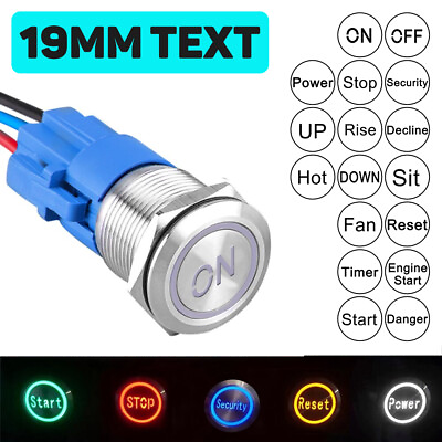 #ad 19mm Customization Text Logo Metal Push Button Switch Luminous LED Silver Car $11.99