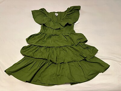 #ad A New Day Green Tiered Ruffle Dress Women’s Size XS NWT Cotton $11.99