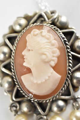 #ad Antique Genuine Conch Shell Cameo in a Sterling Frame 18quot; Sterling Necklace $60.00