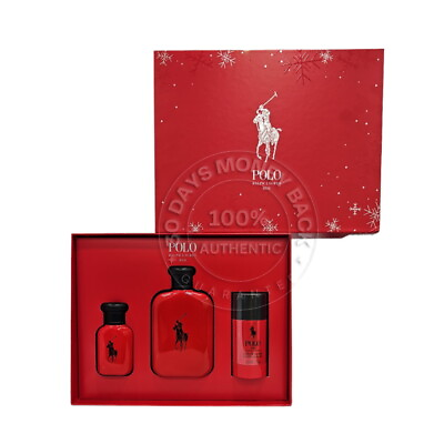 #ad Ralph Lauren Polo Red Eau De Toilette 3PCS Gift Set For Men $80.99