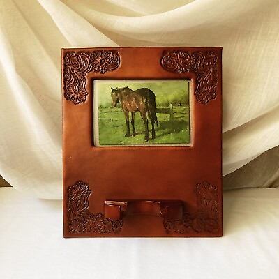 #ad Western Style Leather Tooled Frame For Photo And Buckle Display $25.00