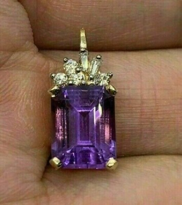 #ad 2.50CT Emerald Cut Amethyst Solitaire Pendant 14K Yellow Gold Finish Free Chain $46.20