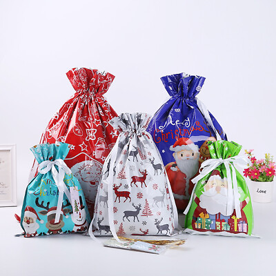2PCS Drawstring Christmas Bags Xmas Gift Bag Wrapping Tote Treat Pouch Stocking $6.55
