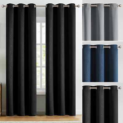 #ad 100% Blackout 3 Layer Embossed Textured Curtains Geometric Print Curtain set $33.14
