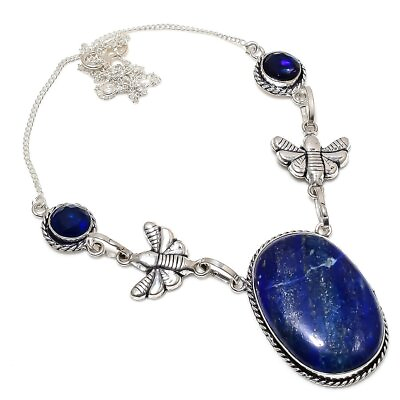 #ad Lapis Lazuli Handmade Gemstone 925 Sterling Silver Jewelry Necklace 18quot; P731 $19.38