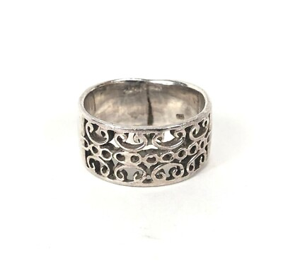 #ad Fancy Filigree Sterling Silver 925 Ring Band Sz 7.5 Estate Jewelry Find $28.80