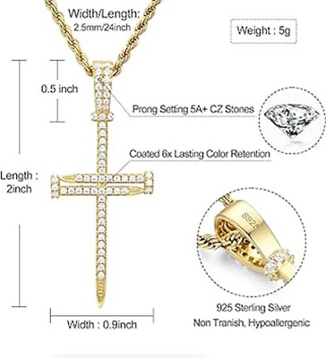 #ad Silver Nail Cross Pendant Necklace Chain for Men amp;Women Iced Out 14K Gold $153.00