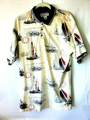 Boca Classics Style 199887 Victoria Men#x27;s White Polo Shirt W Sailing Ships SZ M $15.00