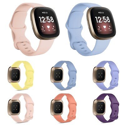 #ad Breathable Sweatproof Solid Color Silicone Watch Strap Compatible With Versa 3 $7.17