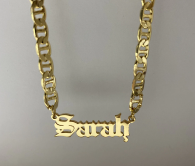 Custom Name Old English Necklace Flat Chain Personalized Jewelry Women Men Gift $17.50