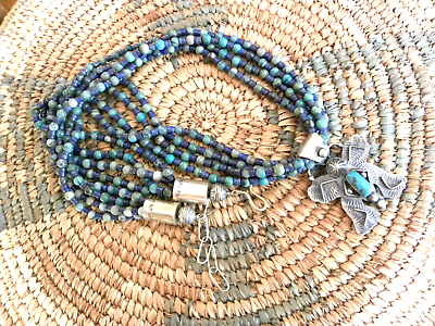 #ad TURQUOISE AGATE LAPIS STERLING SILVER NECKLACE D. CORIZ 29quot; TO 32quot; $170.00
