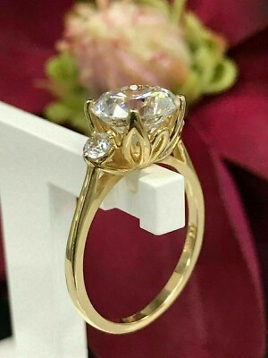 #ad 3.26ct Round Cut Solitaire VVS1 MOISSANITE Ring Engagement Solid 14k Yellow Gold $329.73