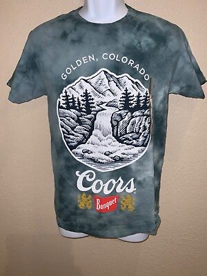 #ad Coors Beer men#x27;s SMALL athletic fit t shirt short sleeve Tie Dyed Blues COLORADO $14.21