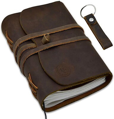 #ad Leather Journal Notebook for Writing 6quot; x 8quot; with 240 Lined Kraft Pages $13.99