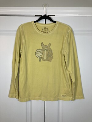 #ad Life is Good Vintage Hold Your Horses Long Sleeve Yellow Green T Shirt Size Med $14.88