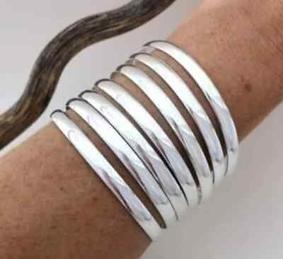 #ad Set of 7 Bangle Solid 925 Sterling Silver Handmade Women Bangles All Size P42 $15.24