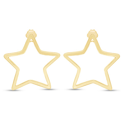 #ad Lucky Star Shape Hoop Earrgs For Women#x27;s 14K Yellow Gold Plated Sterlg Silver $48.58