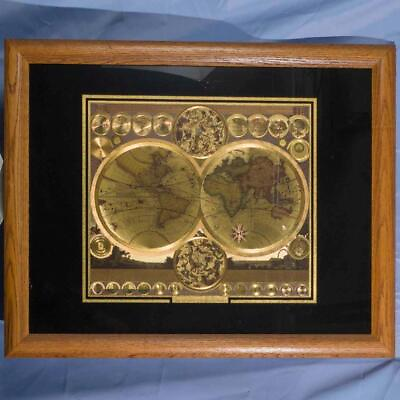 #ad Peter Schenk The Elder Planisphaerium Terrestre Gold Foil Map Of The World Frame $179.99