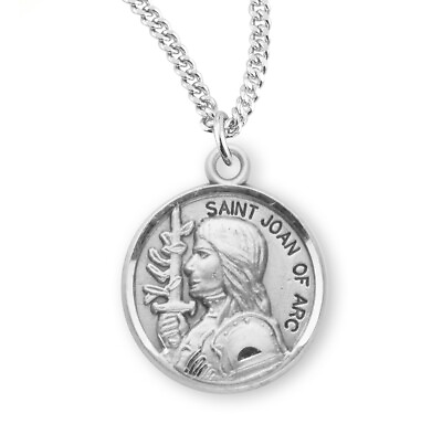 #ad Catholic Religious St Joan of Arc Round Sterling Silver Medal Pendant Necklace $67.88