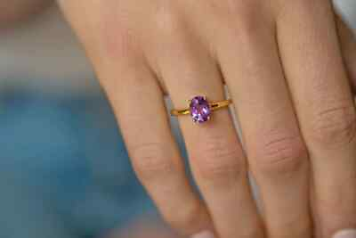 #ad Natural Certified Oval Shape Amethyst Ring in 18k Gold 8x6mm Ring Gift For Woma $1544.00