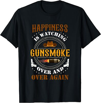 #ad Happiness Is Watching Gun smoke Over And Over Again Cowboys T Shirt $19.99