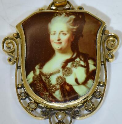 #ad Antique Empire Locket 18k Gold Enamel Empress Portrait c1790#x27;s $4900.50