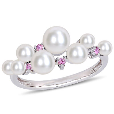 #ad 925 sterling Silver Freshwater Pearl Pink Sapphire Wedding Ring $254.15
