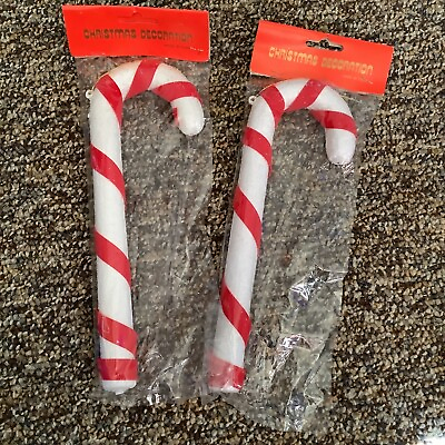 VINTAGE CANDY CANE DECORATIONS CHRISTMAS PLASTIC RED WHITE BLOW MOLD DECORATION $20.00