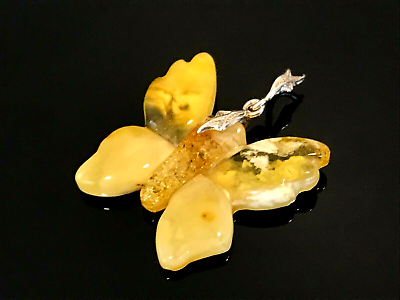 #ad AMBER PENDANT Gift BUTTERFLY Baltic Amber Beads Silver 925 Ladies Kids 37g16112 $46.48