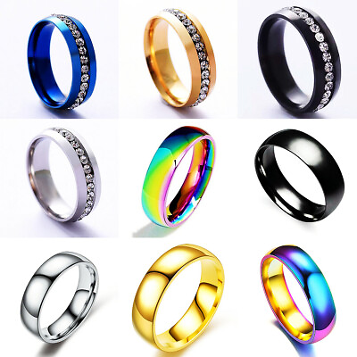 #ad #ad 6mm Stainless Steel Band Crystal Ring Party Couple Jewelry Gifts for Men Women C $0.99