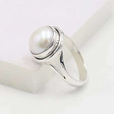 #ad Natural Pearl Handmade 925 Sterling Silver Ring Round Fresh Water Pearl Ring $11.43