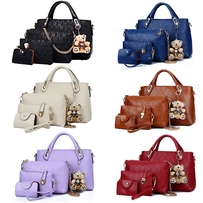 #ad 4Pcs Set Women Lady Leather Handbags Messenger Shoulder Bags Tote Satchel Purse $19.88