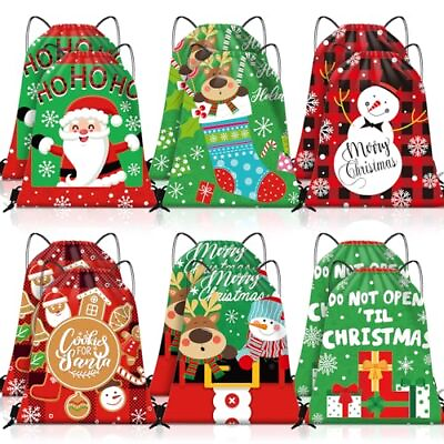 #ad 12 Pcs Christmas Drawstring Gift Bags Christmas Gift Wrap Bags Christmas Bags... $18.87