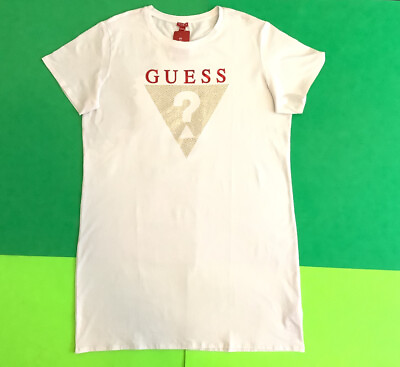 #ad New GUESS Los Angeles Women’s Short Sleeve Dress Sz X Large White w Gold Red $39.00