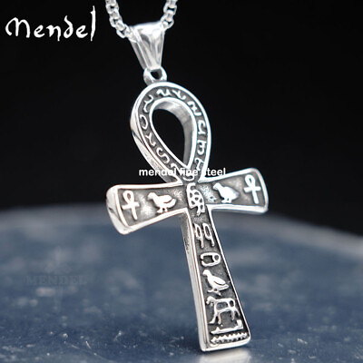 MENDEL Mens Ancient Egyptian Ankh Cross Pendant Necklace Stainless Steel Chain $12.99