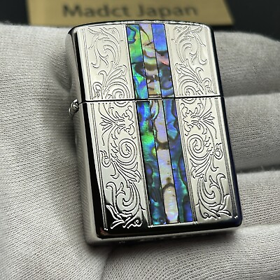 #ad Zippo Oil Lighter Classic Shell Arabesque Silver Etching Armor Case Japan $149.96