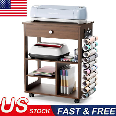 #ad Tabletop Workstation Desk Cabinet W 10 Vinyl Roll Holder Craft Room Home Walnut $79.79