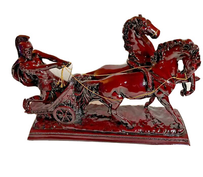 #ad Beautiful 21” Wide And 15” High resin. Gladiator Two Horses chariot $310.75