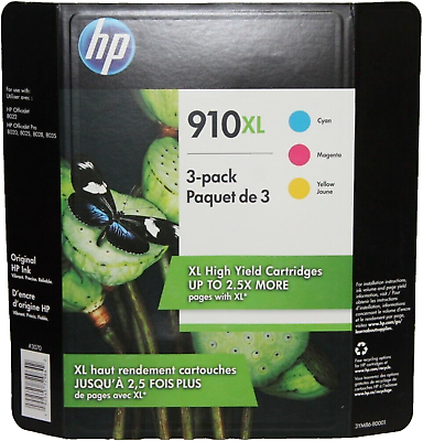 #ad New Genuine HP 910XL Cyan Magenta Yellow ink Cartridges In Retail Box $33.50