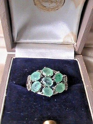 #ad NATURAL COLOMBIAN EMERALD STERLING SILVER 925 RING 14k wt gold size 7 $175.00