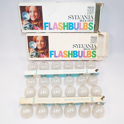 #ad 2 Full Packs of 12 Lot of 24 Sylvania CLEAR Blue Dot quot;Press 25quot; Flashbulbs $45.00