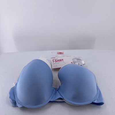 #ad 2 Full Figure T Shirt Bras 44D Blue White Womens Underwired Lightly Padded $12.74
