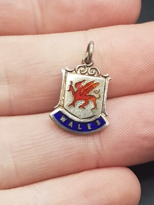 #ad WALES Vintage Sterling 925 Silver Travel Fob Shield Enamelled Pendant Charm GBP 9.99