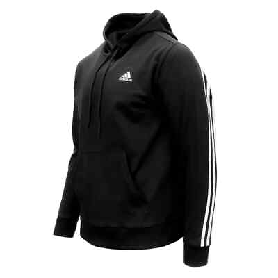 #ad Unique Men Adidas Essential 3 Stripes Pullover Hoodie Black Gray Size XL $29.50