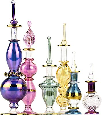 #ad #ad Egyptian Perfume Bottles 2 5 in Collection Set of 6 Mouth Blown Decorative Glass $47.99
